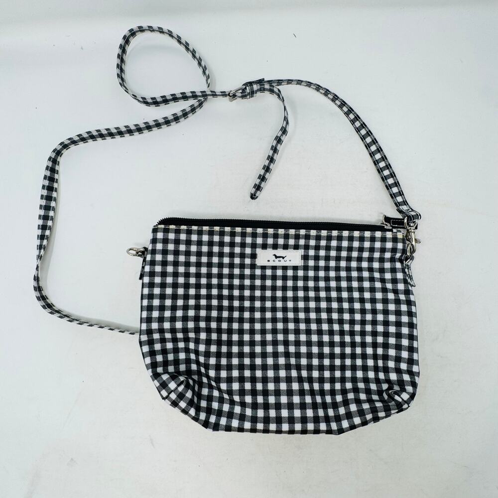 Scout Gingham Check Crossbody Bag Black White‎ Water-Resistant Zip Purse 10”